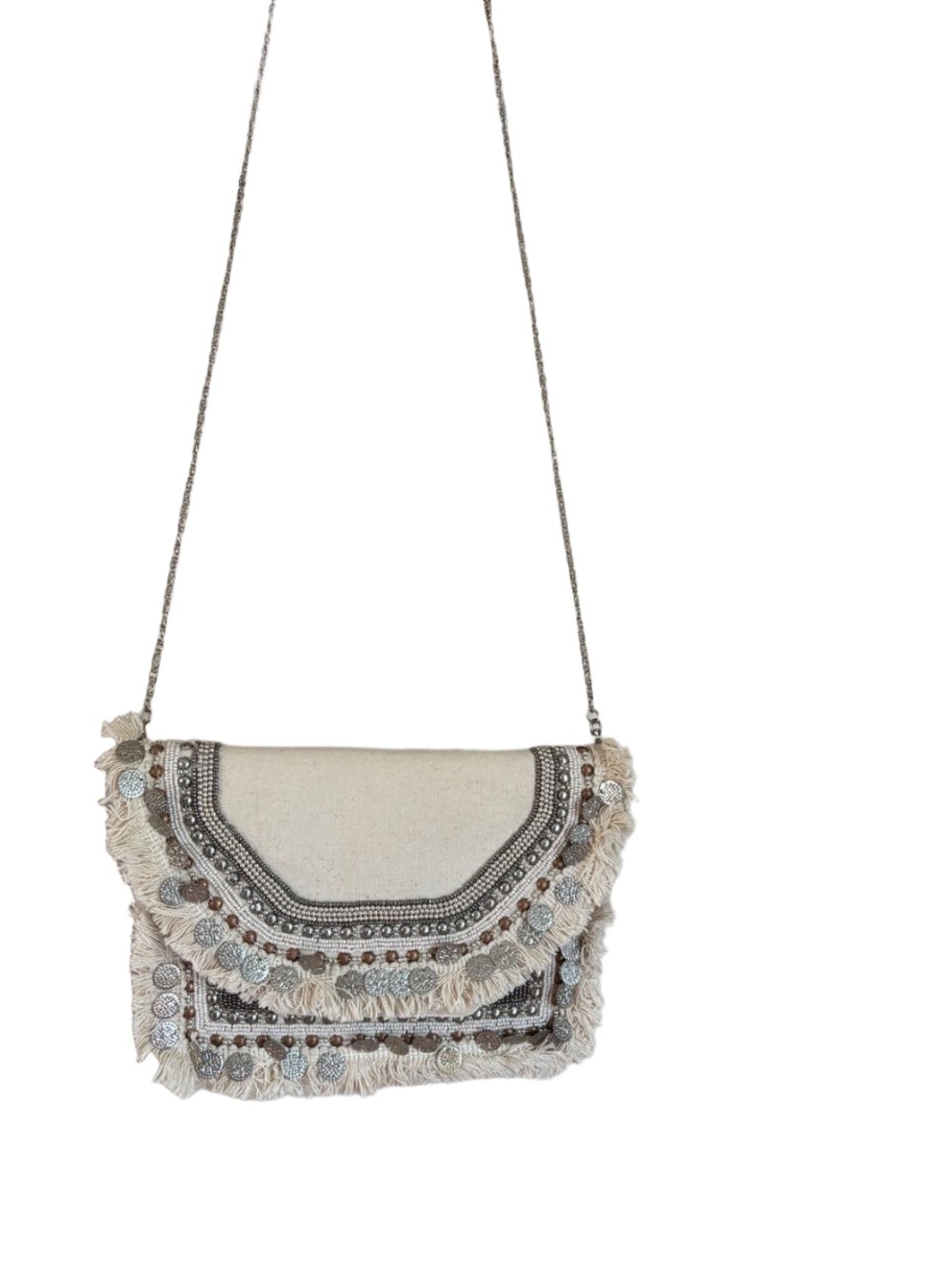 Boho Tassel Crossbody Bag in Cream